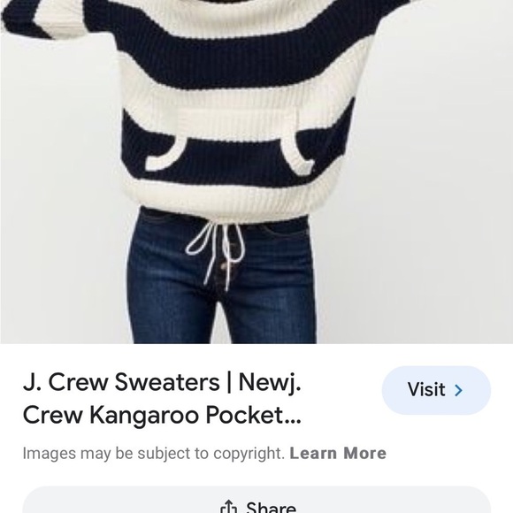 J. CREW Kangaroo Pocket Turtleneck Sweater blue and white stripe cable Xs - Picture 4 of 8